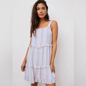 RAILS Biarritz Multi-Striped Sandy Ruffle Hem Pink/Blue Tiered Mini Dress